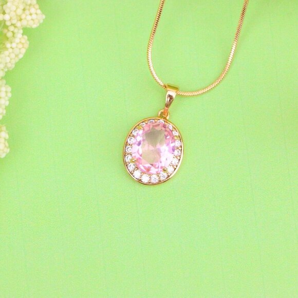 "Oval Pink Pendant with Crystal Accents in Rose Gold-Plated Setting, XPPT1620 - Picture 11 of 13